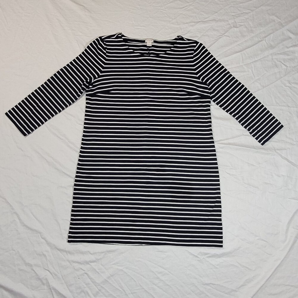 J Crew Knit Dress Striped Cotton Blue White Boxy Comfy Shift Maritime Nautical